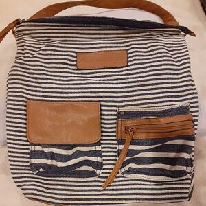 American Eagle Blue & White Stripe Purse w/Single Strap & Zipper Closure.
